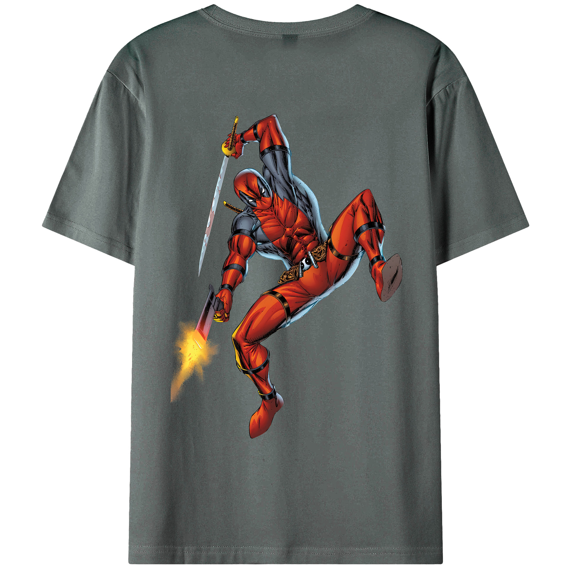 （画像用） Deadpool デッドプール 綿100％ メンズ半袖Tシャツ（バックプリント） 通気性